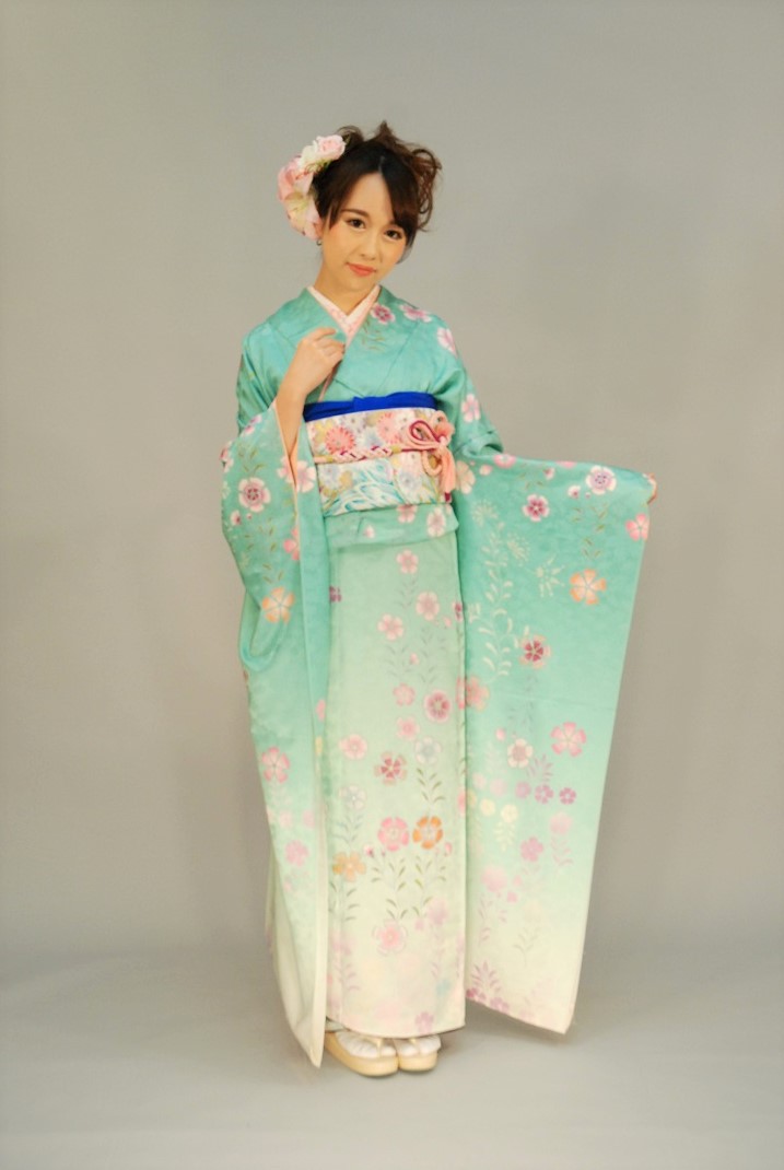 水浅葱色秋桜文様 ご購入 着物&レンタル つむぎや 水浅葱色秋桜文様 ご購入 着物&レンタル つむぎや